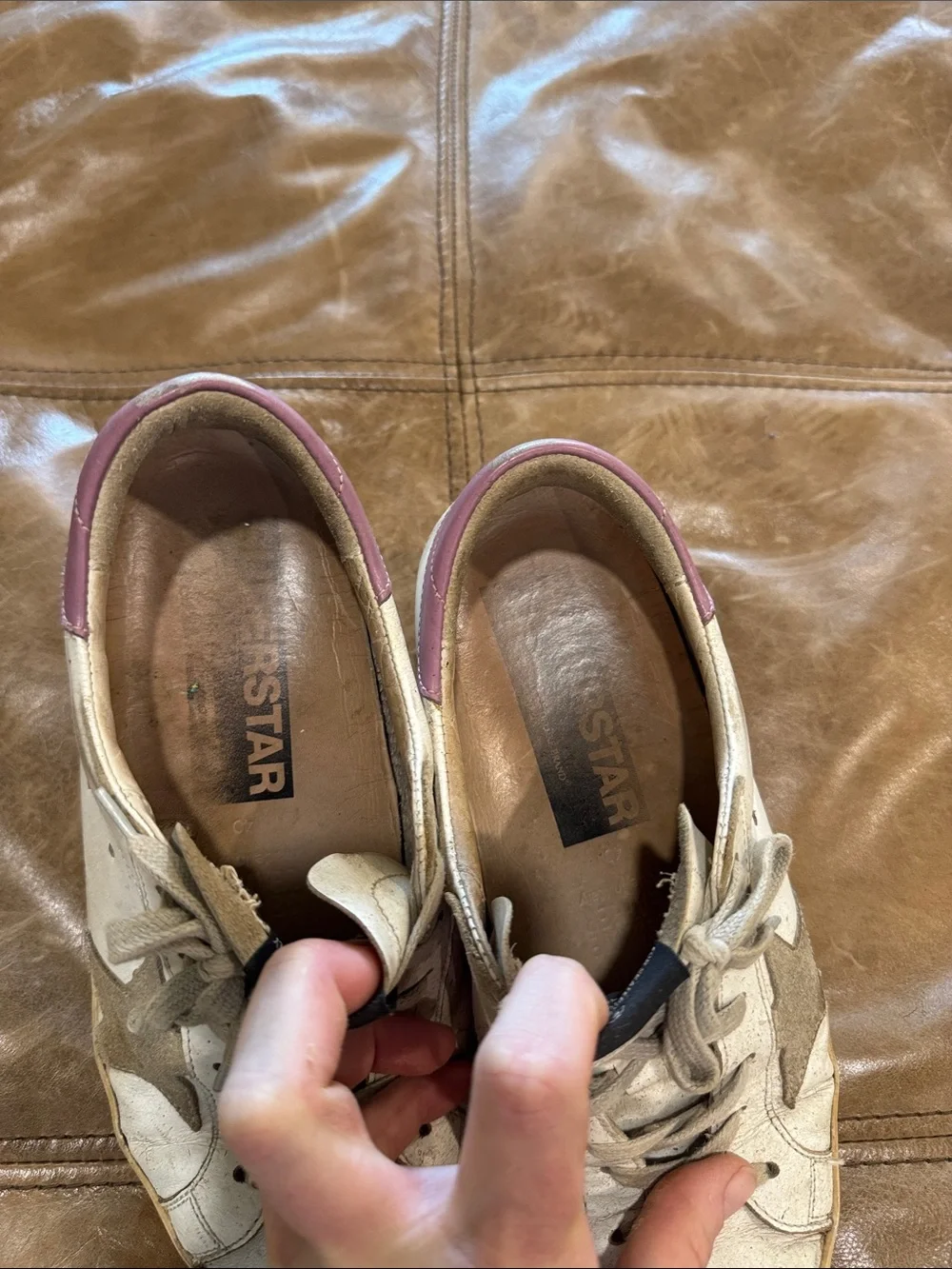Golden Goose White Sneakers with Beige Star and Pink Heel 40 US10 - Picture 7 of 10